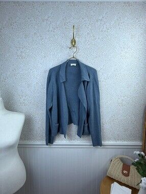 Poetry Blue Open Front Edge-to-Edge Organic Cotton Pocket Cardigan - Size - 10